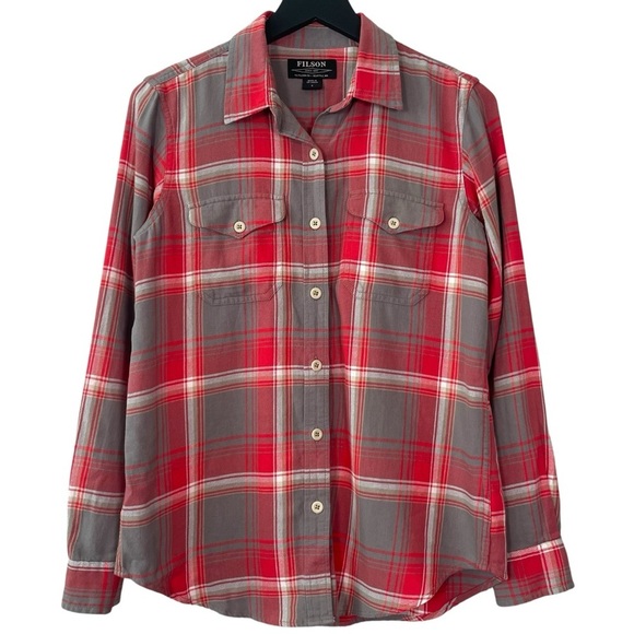 Filson Women’s Scout Shirt Cotton Twill Red Gray White Plaid Size S - Picture 7 of 7